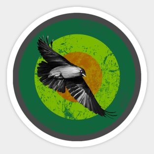 Raven Flight - retro style illustration in green tones Sticker